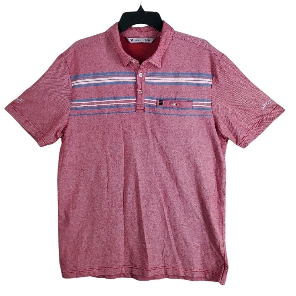 Travis Mathew Golf Polo Shirt Mens L Heathered Red Rose Stretch Embroidered Logo